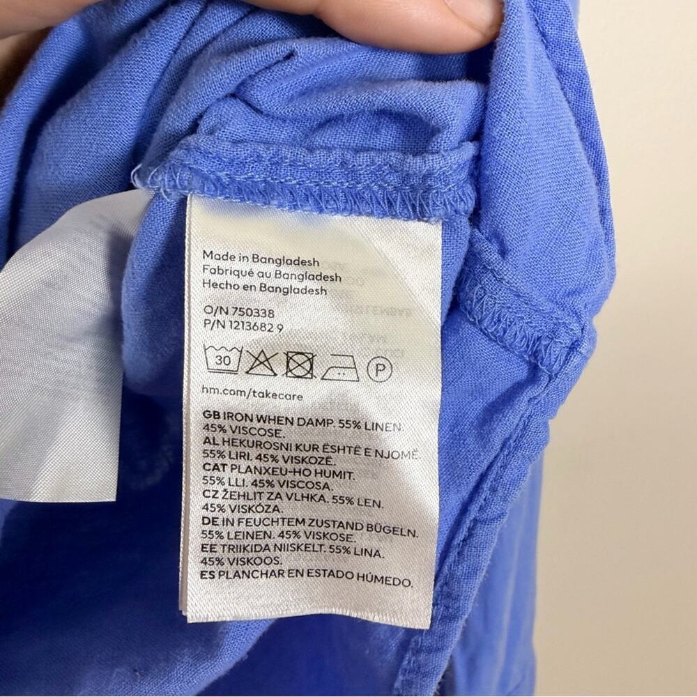 H&M Linen Blend Button Down Shirt Size M Blue Coastal Basic - Picture 5 of 7